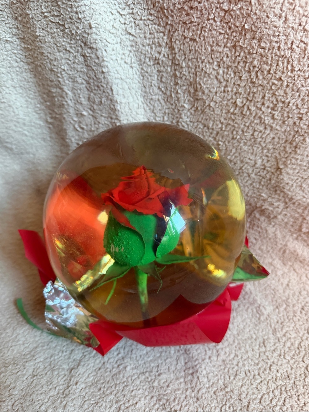 Preserved Red Rose Glass Dome Accent - Home Accents